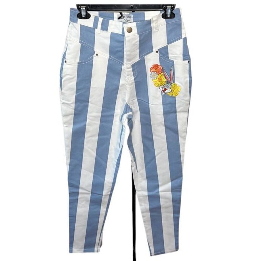 Unique Vintage x Looney Tunes Blue/White Striped Bugs Bunny Cigarette Pants NWT
